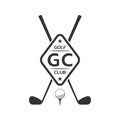 Golf club logo, badge or icon with crossed golf clubs and ball on tee. Vector illustration. Royalty Free Stock Photo